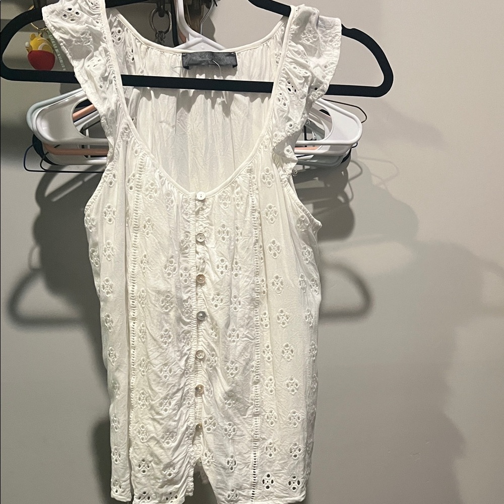 White Eyelet Button-Down tank